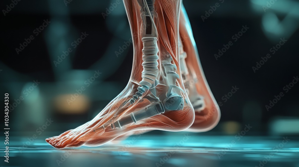 Aufkleber this image showcases the intricate muscles and tendons of a human foot in motion, highlighting the d