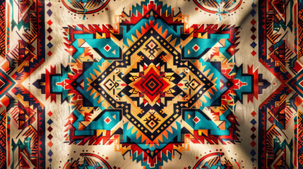 Naklejka premium Vintage woven fabric with ethnic geometric motifs