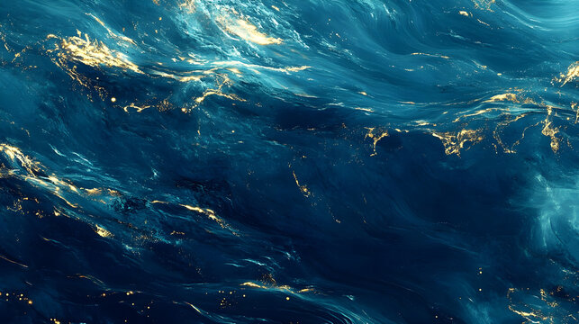 A tranquil sea of deep blues with streaks of gold light radiating across the surface creating an artistic luxurious vibe