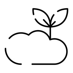 Eco cloud sign with sprout. Black line icon, editable stroke. Symbol of ecology, sustainability, CO2 emission reduction, zero waste. Vector illustration, concept for web design, print, logo, label