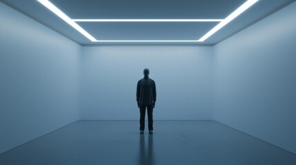 Man Standing in a Minimalist Room.