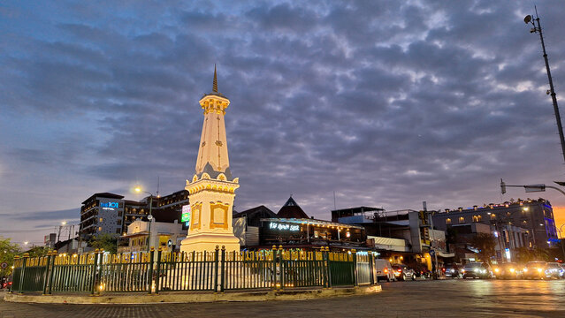 Yogyakarta, DIY Indonesia - Oct 17 2024: Tugu Jogja, or Known as Tugu Pal is the Iconic Landmark of Yogyakarta. Take Photo in Afternoon.
