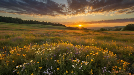 sunset over the field