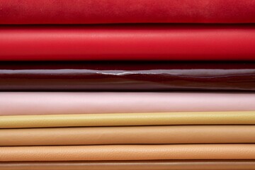 Textured leather fabrics stacked