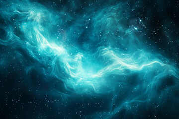 A dreamlike cosmic landscape with swirling clouds and ethereal light