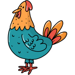 cute PNG doodle of farm rooster for nursery prints, cards, signs, stickers, posters, banners, etc.