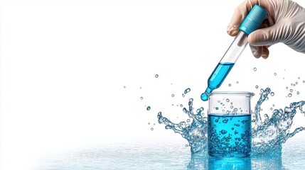 A photostock images of a close-up of a test tube filled with a vibrant blue liquid in a science lab with a clean white background High Quality