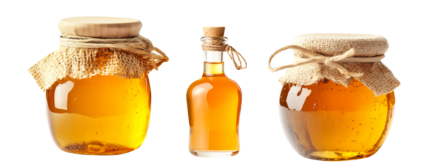 Natural honey in a jar that highlights honeycomb isolated on white transparent background, ideal for food lovers and health conscious themes