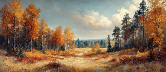 Fototapeta premium Autumn Landscape Painting