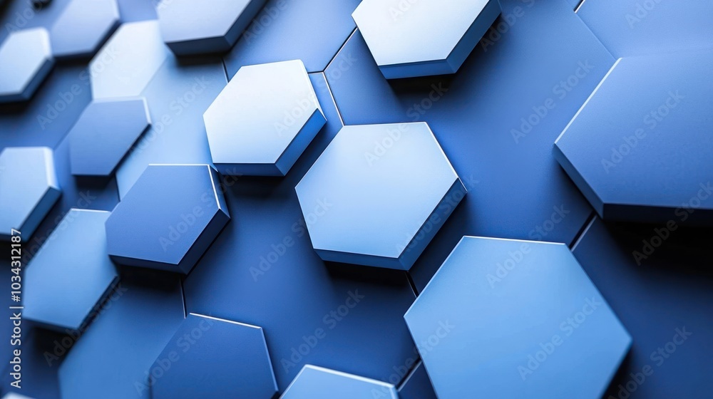 Poster abstract geometric pattern of blue hexagons