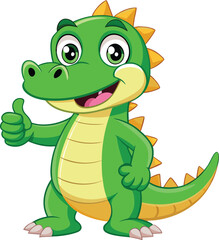 Fototapeta premium Thumbs Up, Crocodile Style: A cheerful cartoon crocodile gives a thumbs up, showcasing a friendly and approachable demeanor. Perfect for children's books, educational materials, and fun.