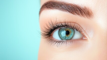 Obraz premium Close-up of young woman's eye with long lashes
