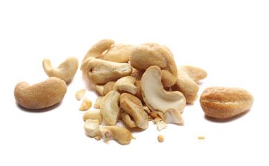 Salted cashews nuts isolated on white background
