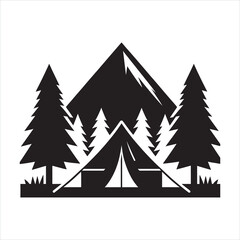 Fototapeta premium Camping silhouette on white background 