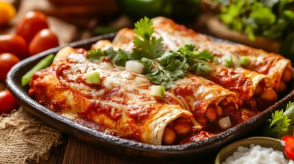 The national cuisine of Mexico: Enchiladas with beans.