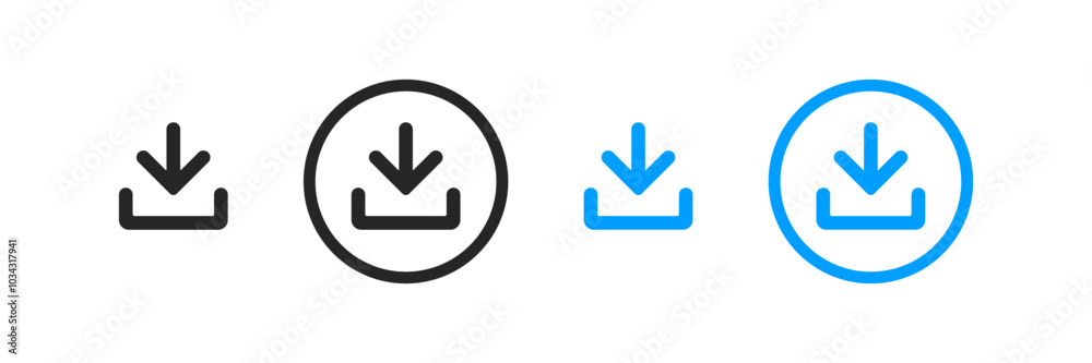 Aufkleber 3D download button icon. Upload icon. Down arrow bottom side symbol. Click here button. Save cloud icon push button for UI UX, website, mobile application.