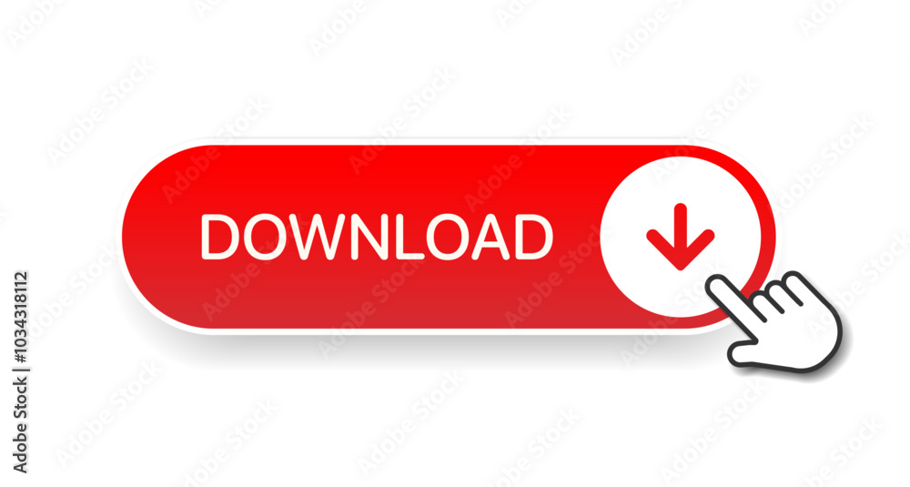 Poster 3D download button icon. Upload icon. Down arrow bottom side symbol. Click here button. Save cloud icon push button for UI UX, website, mobile application.