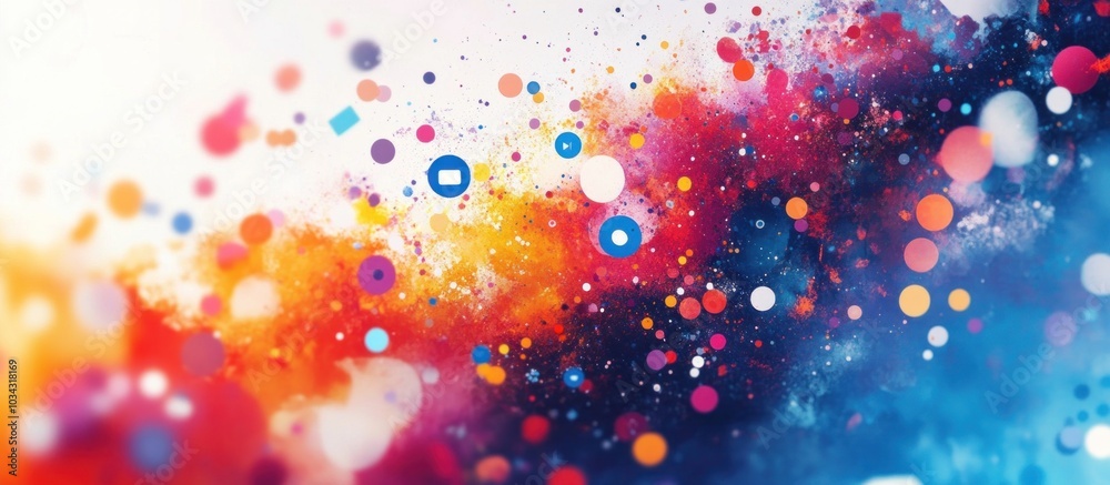 Poster abstract background with colorful bokeh and particles.