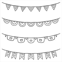 a set of doodle flags and ribbons. festive decorations with flags. a sketch of the decor