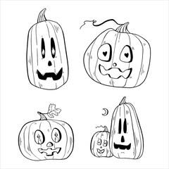 pumpkin doodle set. Halloween pumpkins with a smile. festive decor