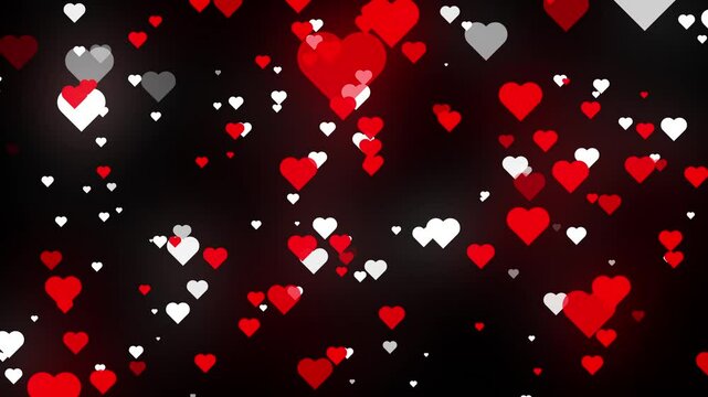 love red background flying hearts. Flying colorful hearts love on a read background, love concept.