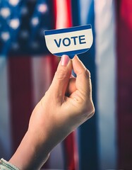 USA Voting Pin At A Polling Station with the text in hand, concept of making an election