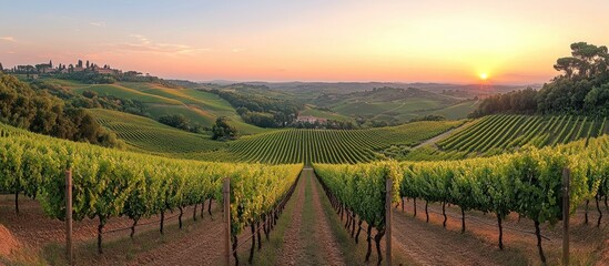 Fototapeta premium Vineyard Sunset in Tuscany