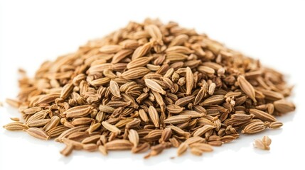 Obraz premium Pile of dry fennel seeds (sounf) isolated on a white background, a closeup view. --