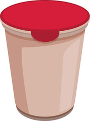 Single plastic cup with red lid holding creamy dessert mousse, isolated on white background