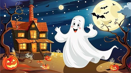 Cartoon_Halloween_Ghost_House_Moon_Forest_Dark