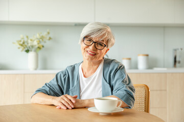 Portrait of confident stylish european middle aged senior woman. Older mature 60s lady smiling at home. Happy attractive senior female looking camera close up face headshot portrait. Happy people