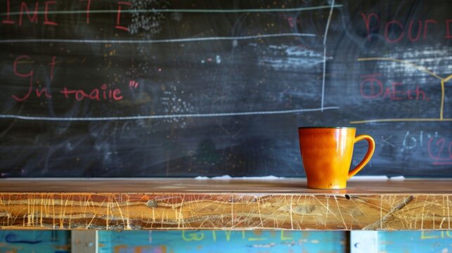 A retroinspired chalkboard wall perfect for jotting down notes and brainstorming ideas while sipping on a cup of coffee from a vintage mug.