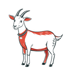 Charming goat illustration in red and white for Lunar New Year celebration and The Year of the Goat