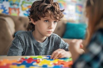 Fototapeta premium Autistic Child Engaged in Therapy Session