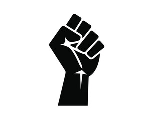 Silhouette of a raised fist symbolizing strength and solidarity in black and white.