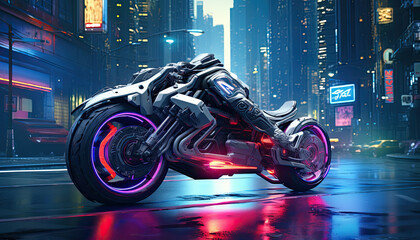 A Futuristic Motorcycle in a cyberpunk city