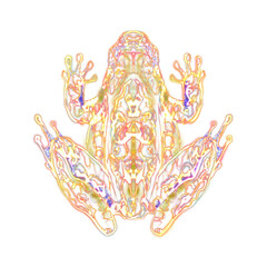 Glowing transparent yellow frog, neon glow shining. Abstract effect bright light. Digital art technology with blurry. Png illustration