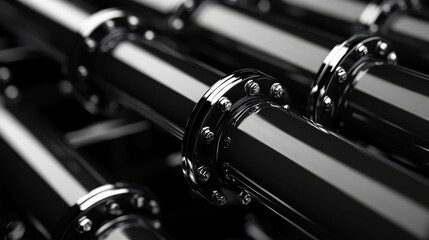 A close view reveals the complexity and craftsmanship of hydraulic fittings and pipes