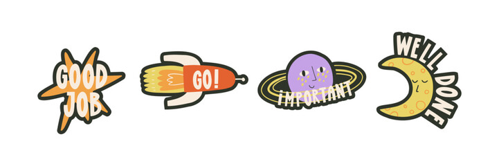 A set of cool stickers on the school theme in a flat style. Study, stickers, notes. Hand drawn vector illustration.