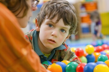 Therapist Supporting an Autistic Child in a Therapy Session