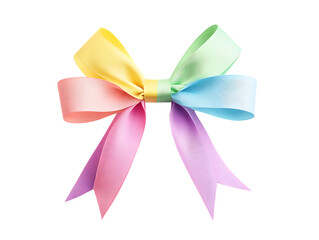 Colorful ribbon bow with pastel hues, Transparent background.