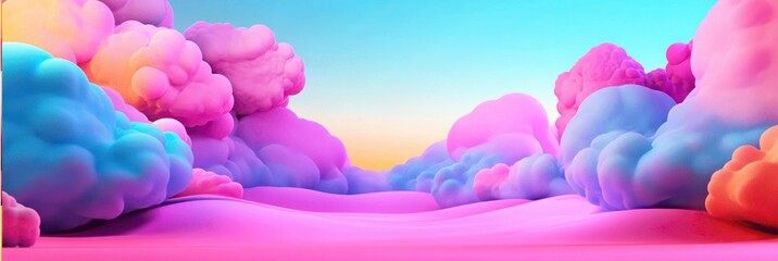 A vibrant 3D pop art illustration featuring a cozy, modern burst of bright colors and playful clouds, blending abstract shapes with a dynamic, energetic vibe.
