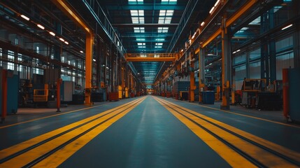 Fototapeta premium The assembly line stands empty showcasing industrial design and vibrant colors