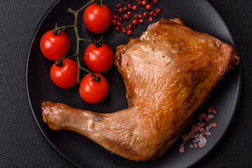 Delicious grilled chicken leg or quarter with salt and spices