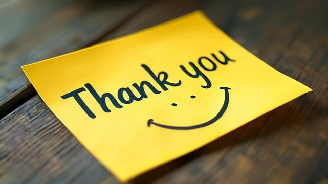 A cheerful thank you note on a wooden table expressing gratitude and positivity in a cozy setting