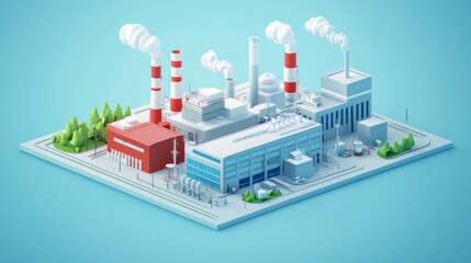 Naklejka premium A colorful depiction of factories and warehouses showing activity in a lively industrial area