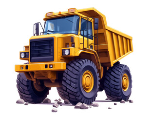 Quarry dump truck. Construction equipment. Yellow truck. Isolated on white and transparent background