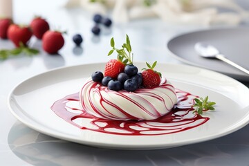 Elegant minimalistic dessert showcase  truffle or chocolate mousse against a clean white backdrop