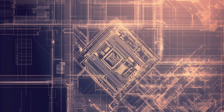 Blueprint idea of the infrastructure of the future smart-city as a network, maze, or labyrinth of data, information, and signals broadcasted to connect all the various parts the intricate urban fabric