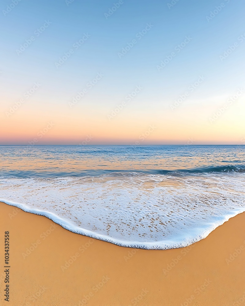 Wall mural tranquil waves gently lapping against a serene beach at sunrise capturing the essence of nature's be